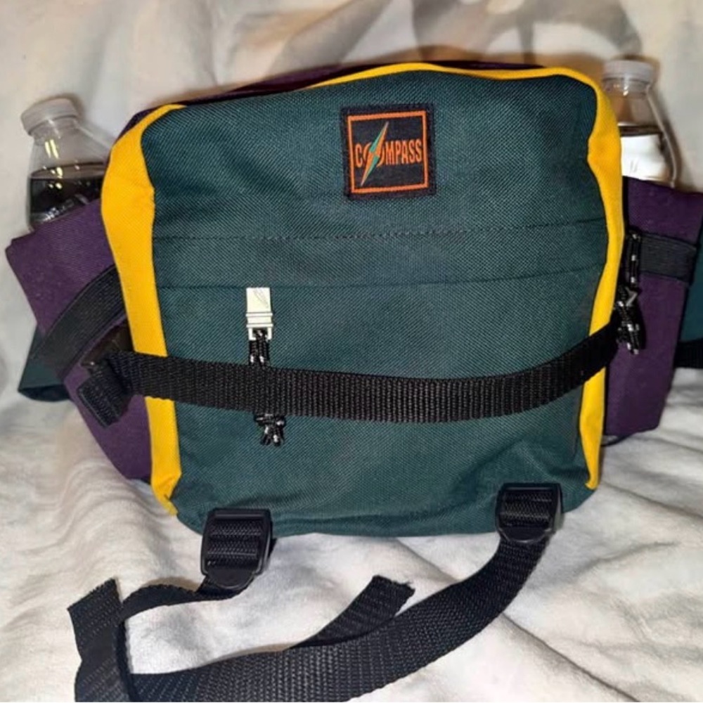 Vintage 90s Compass Colorblock Hiking Waist Pack / Fanny Pack Gorpcore